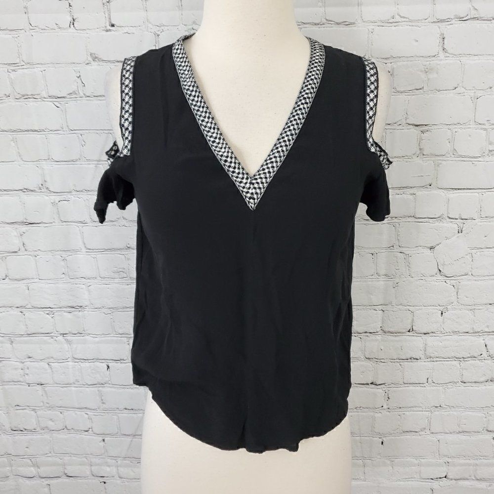 maje Cold Shoulder V-Neck Top Black White 1 S